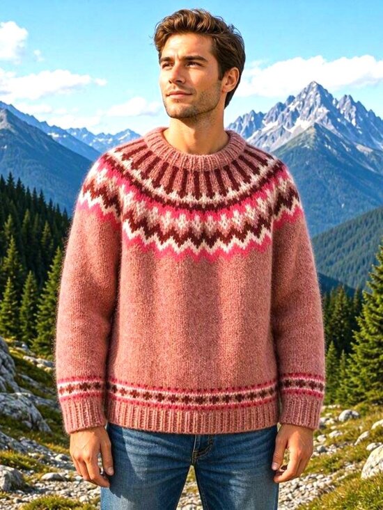 Sweaters - Handknit Icelandic traditional pattern, heavy wool sweater Iceland winter, L